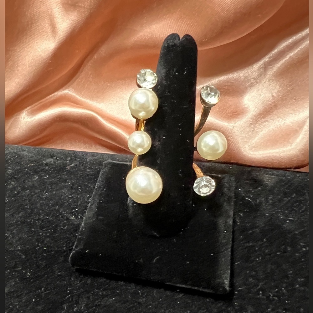 fashion Jewelry Ladys Finger Ring Adjustable Pearls and Crystals, Statement R ☑️